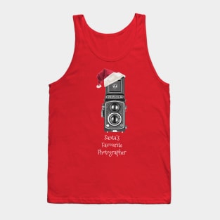 Christmas Vintage Camera with Santa hat - Favourite Photographer - White Text Tank Top